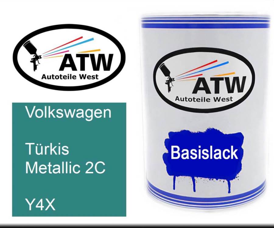 Volkswagen, Türkis Metallic 2C, Y4X: 500ml Lackdose, von ATW Autoteile West.